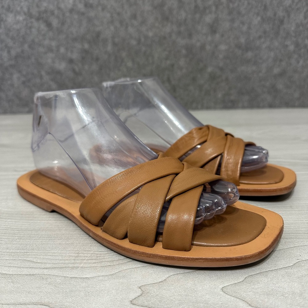 Crevo Busy Women Chestnut Tan Leather Strappy Slide Sandals Size 7 CW1389-225